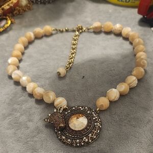 Heidi Daus Elegant Gold and Cream Beaded Necklace ..real Stones